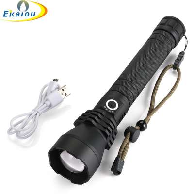 Led flashlight xhp50 torch 20000 Lumen USB rechargeable lighting Telescopic Zoom waterproof 3 Mode Highlight for Camping